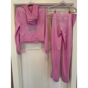 JUICY COUTURE Velour OG Bling Tracksuit Hoodie Pant Set Floral Bloom Medium NEW